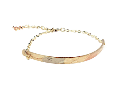 Three Tone Plated Diamond Cut Charm Bangle Bracelet